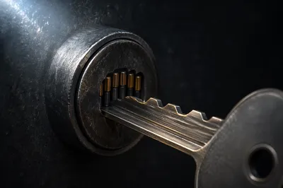 Abstract Metal Key and Lock Close-Up