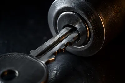 Abstract Metal Key and Lock Close-Up