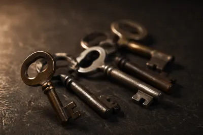 Warm Sepia Metal Keys Macro Scene