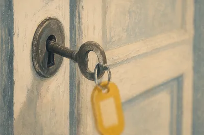 Worn Key in Door Lock Close Up