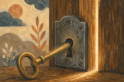 Aged Brass Key in Secure Door Lock