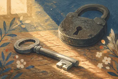 Vintage Key and Lock in Morning Light