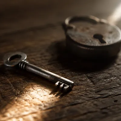 Vintage Key and Lock in Morning Light