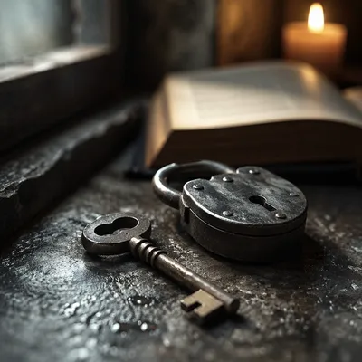 Aged Key and Lock in Candlelight
