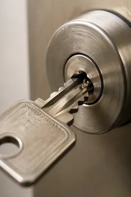 Silver Key in Stainless Door Lock