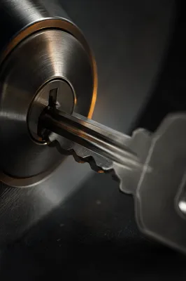 Abstract Metal Key and Lock Close-Up