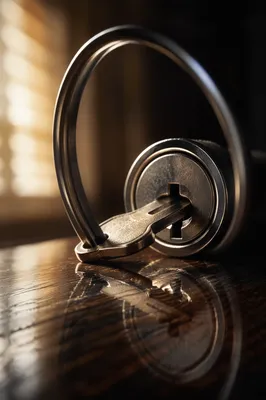Metal Key in Lock Close Up