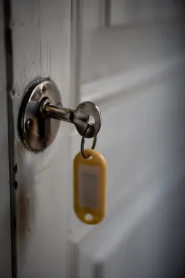 Worn Key in Door Lock Close Up