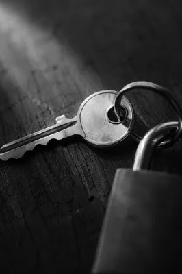 Monochrome Metal Key and Lock Close-Up