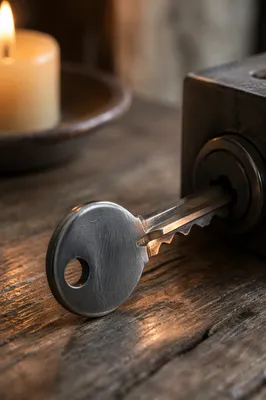 Close Up Key in Lock with Candlelight