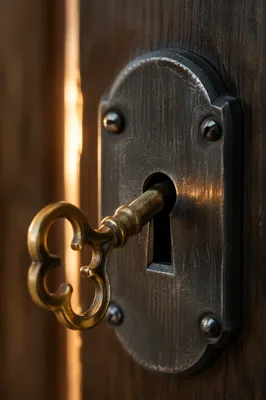 Aged Brass Key in Secure Metal Lock