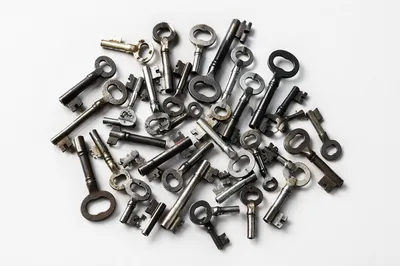 Vintage Metal Keys on White Background