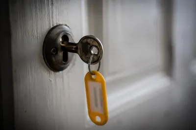 Worn Key in Door Lock Close-Up