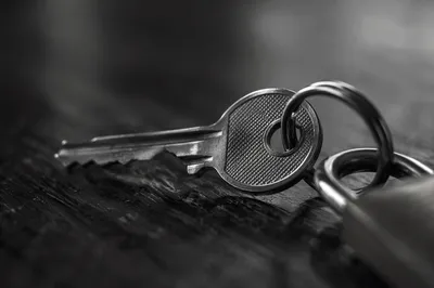 Monochrome Key and Lock Close Up