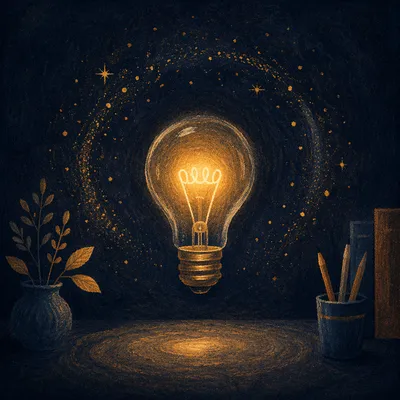 Glowing Light Bulb in Quiet Darkness