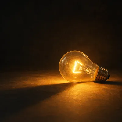 Glowing Light Bulb in Quiet Darkness