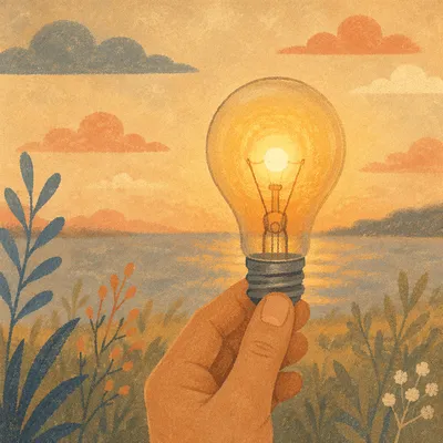 Glowing Light Bulb Held at Sunset
