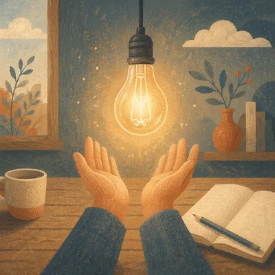 Glowing Light Bulb Above Open Hands
