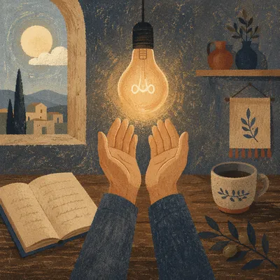 Glowing Light Bulb Idea Over Open Hands