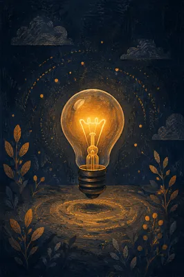 Glowing Light Bulb in Quiet Abstract Studio