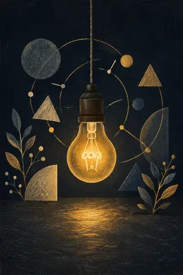 Glowing Light Bulb in Abstract Shadows