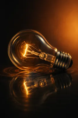Glowing Light Bulb on Dark Reflection