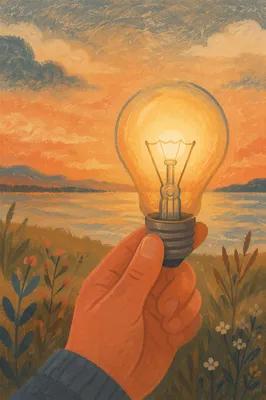 Glowing Light Bulb at Sunset
