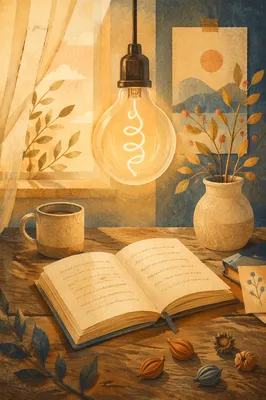 Glowing Light Bulb Over Quiet Study Table