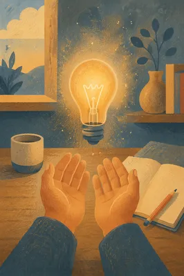 Glowing Light Bulb Above Open Hands