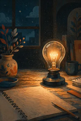 Warm Light Bulb Idea at Predawn