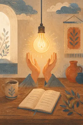 Glowing Light Bulb Idea Above Open Hands