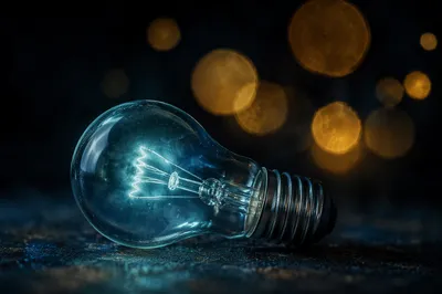 Glowing Light Bulb Idea on Dark Surface