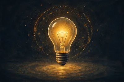 Glowing Light Bulb in Quiet Darkness