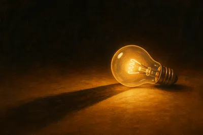 Glowing Light Bulb in Dark Minimal Space