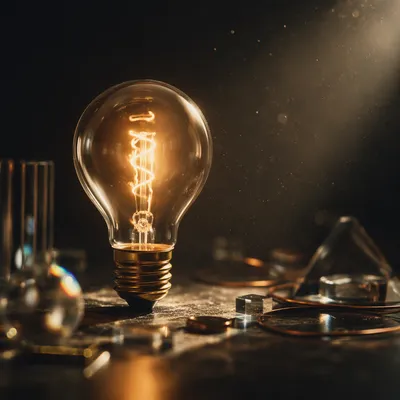 Glowing Light Bulb on Charcoal Table