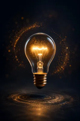 Glowing Light Bulb in Abstract Darkness