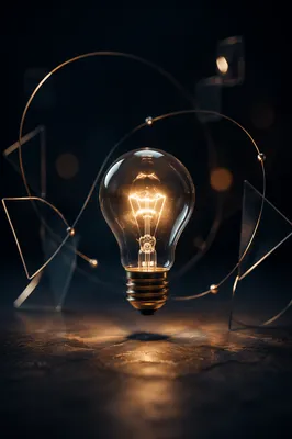 Glowing Light Bulb in Dark Abstract Studio