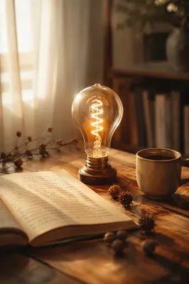 Glowing Light Bulb Idea in Sunlit Study