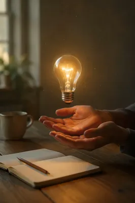 Glowing Light Bulb Above Open Hands