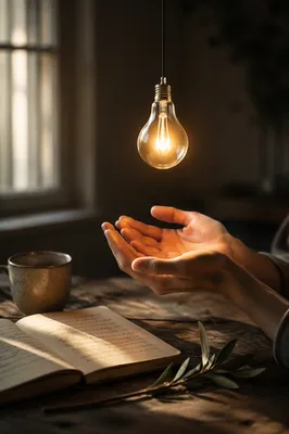 Glowing Light Bulb Idea Over Open Hands