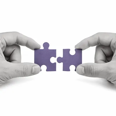 Purple Puzzle Pieces Symbolizing Teamwork