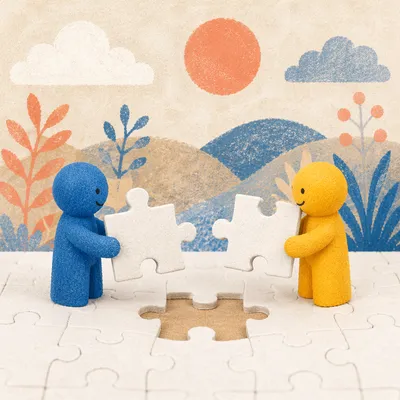 Teamwork Puzzle Pieces with Colorful Figurines