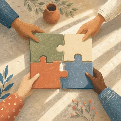 Hands Joining Puzzle Pieces in Harmony