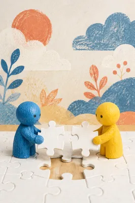 Blue and Yellow Puzzle Teamwork Connection