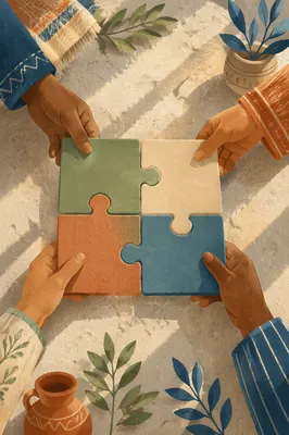 Hands Joining Puzzle Pieces in Harmony