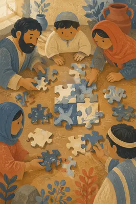 Teamwork Puzzle Pieces on Warm Tabletop