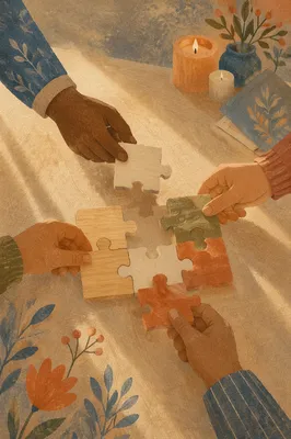 Wooden Puzzle Teamwork in Faith Community
