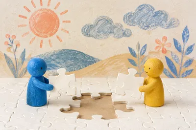 Teamwork Puzzle Pieces in Bright Studio