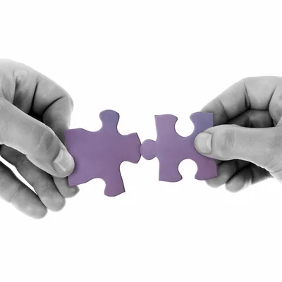 Purple Puzzle Pieces Symbolizing Teamwork
