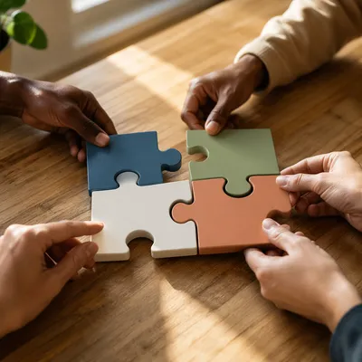 Hands Joining Puzzle Pieces in Harmony